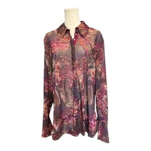 💜✨ EUC FADED GLORY Purple Abstract Sheer Long Sleeve Blouse | Sz 22W/24W